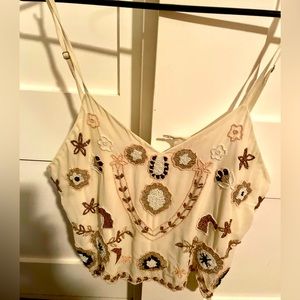 RAGA Cream Embroidered Crop Top